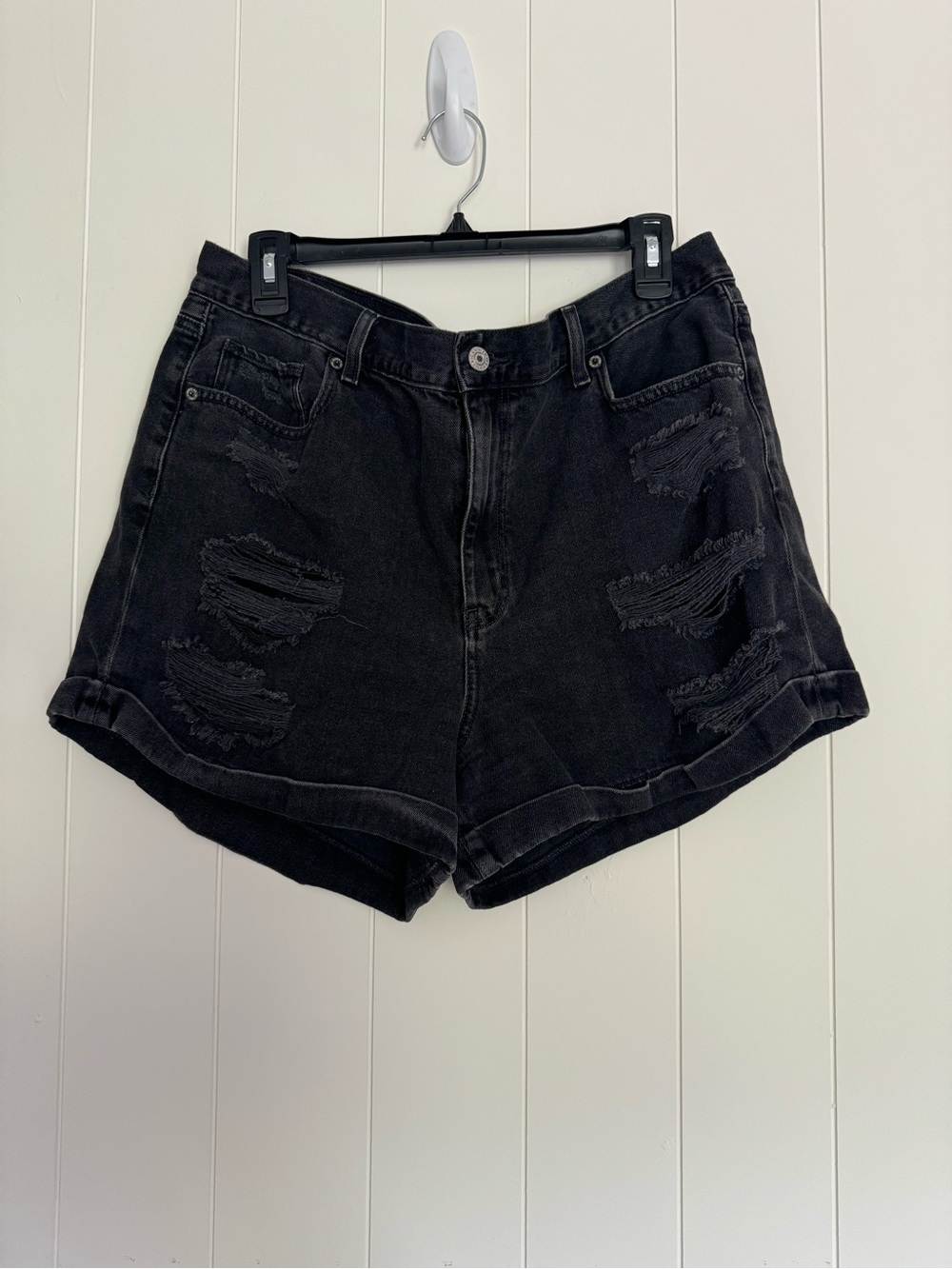 American Eagle Outfitters Black Distressed High-Rise Denim Shorts